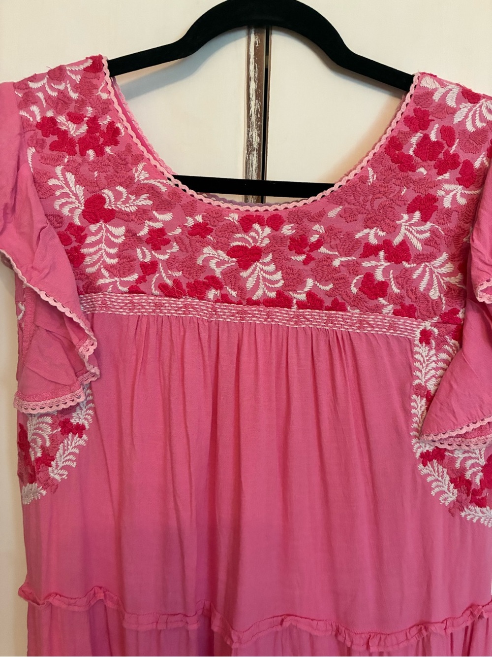 Pink Embroidered Ruffled Midi Dress - Picture 2 of 5